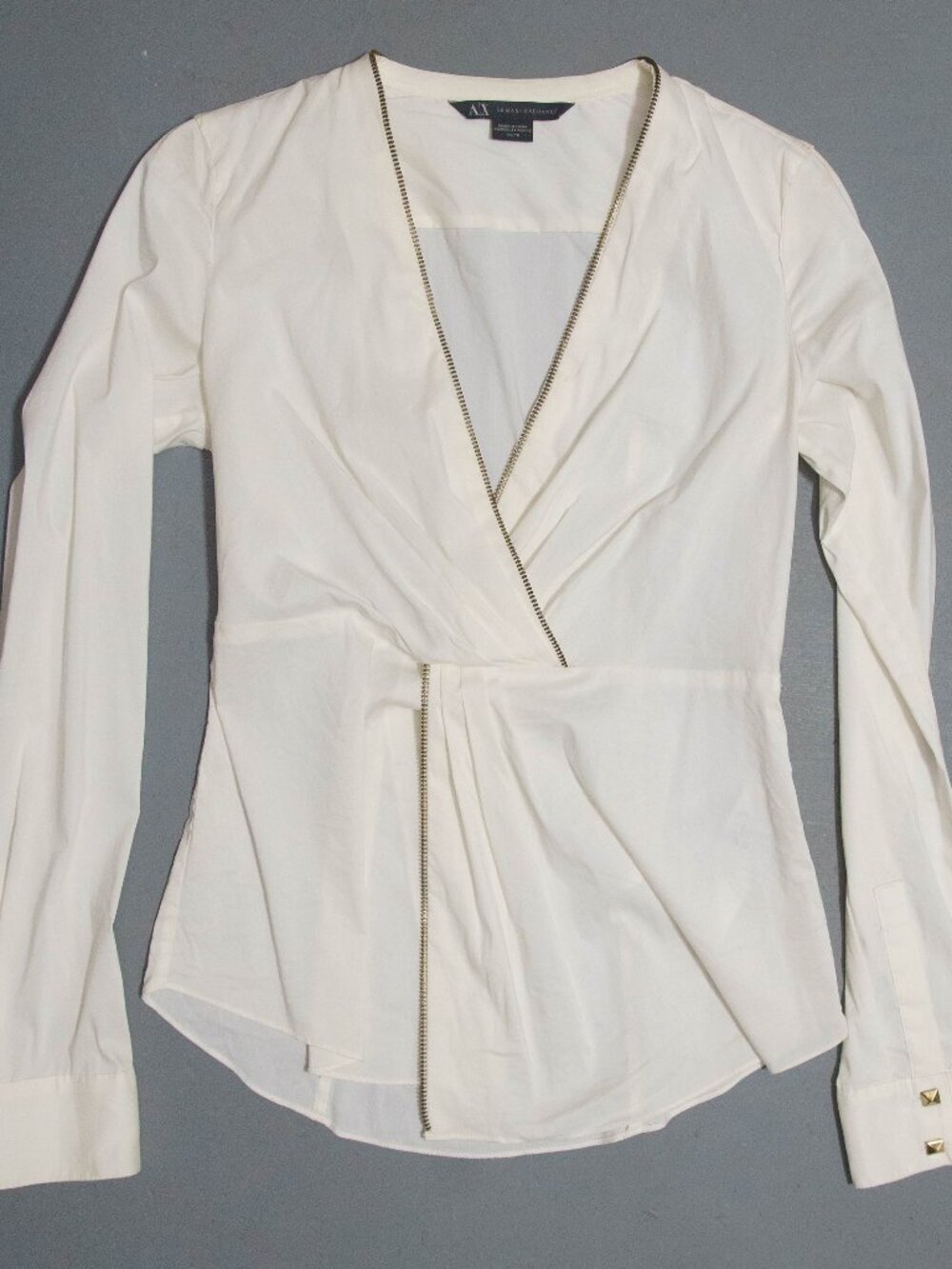 Armani Exchange White Zip-Front Long-Sleeve Blouse
